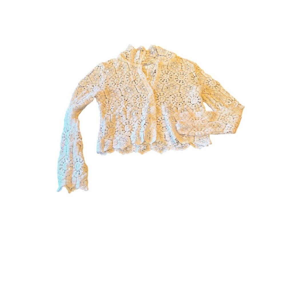 Zara White Crocheted Granny Cottage Long Sleeve Cardigan Sweater Medium